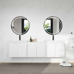 English Elm 72" Float Mount Double Sink Bathroom Vanity Glossy White Plywood Soft Close W999S00535