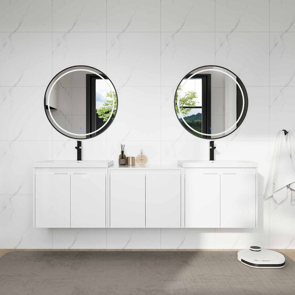 English Elm 72" Float Mount Double Sink Bathroom Vanity Glossy White Plywood Soft Close W999S00535