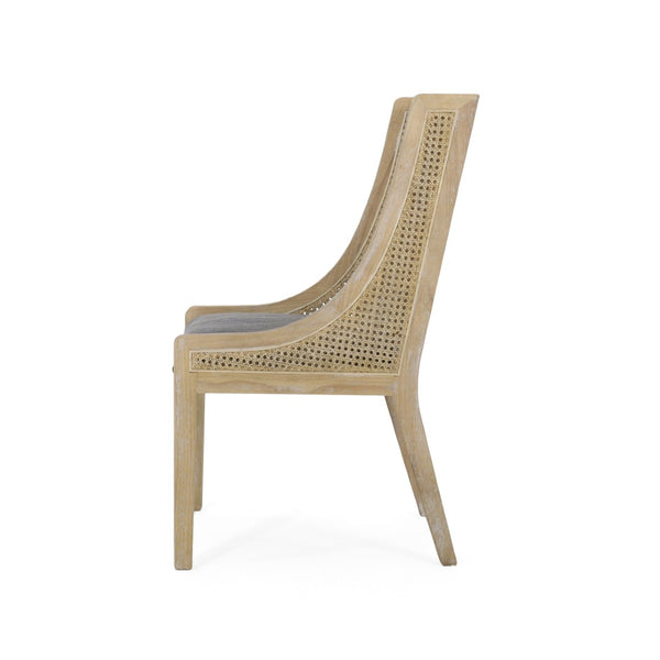 English Elm Dining Chair Set of 2 Rubberwood Cane Webbing Back Upholstered Farmhouse Style Charcoal N771P388970C