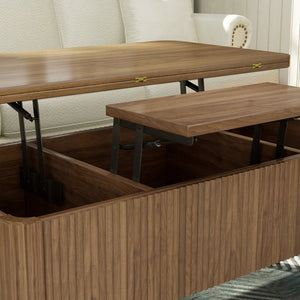 English Elm 3 in 1 Oval Lift Top Coffee Table Fluted Wood Storage Converts for Living Room W2641P422965