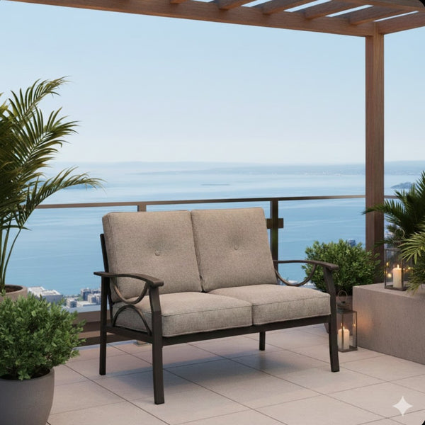 English Elm 48" Steel Outdoor Loveseat Rust Proof Powder Coated Frame Cushioned Patio Seating B082P455147