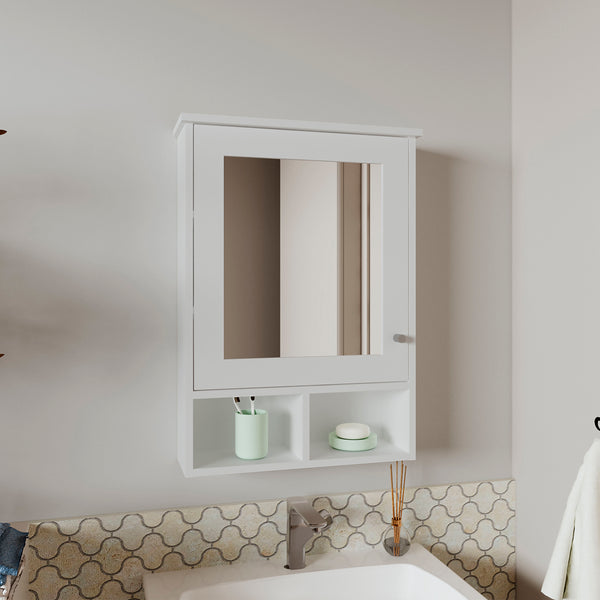 English Elm Medicine Compact Wall Cabinet with Mirror Door, Engineered Wood Storage, Durable, Space-Saving Design White 34.65 L x 23.23 W x 4.72 H B097P250880