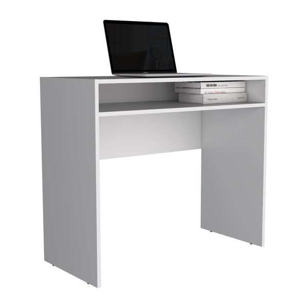 English Elm Stella Floating Writing Desk with Open Shelf for Small Spaces — Scratch‑Resistant Particle Board Surface White 40 L x 23 W x 4 H B200P235827