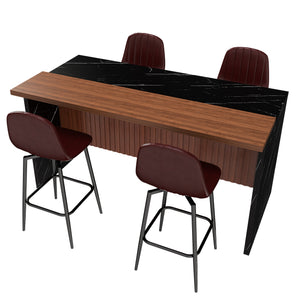 English Elm 63-Inch Modern Kitchen Island Set With 4 Bar Stools, Black Marble Surface & Led Lighting For Dining W2699S00067