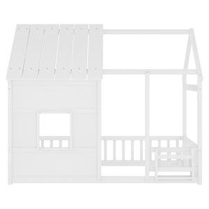 English Elm Twin House Frame Floor Bed Pinewood Build with Led Roofline Kids Bedroom White W697P435880