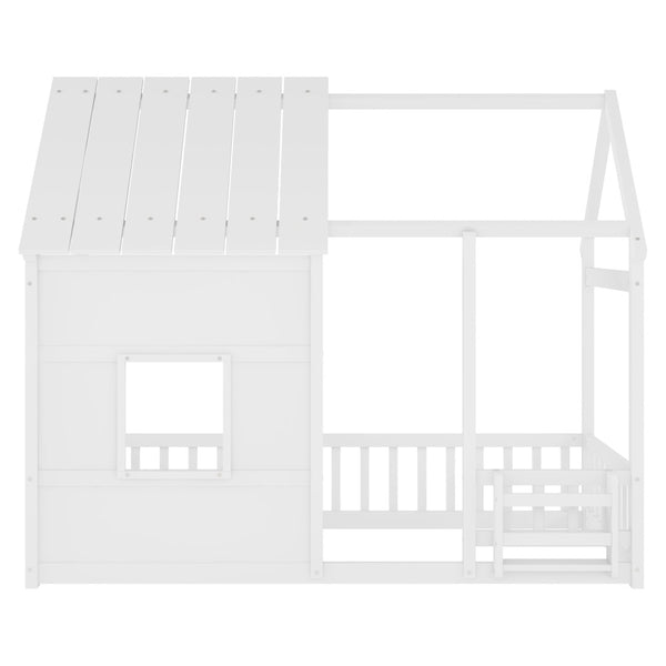 English Elm Twin House Frame Floor Bed Pinewood Build with Led Roofline Kids Bedroom White W697P435880