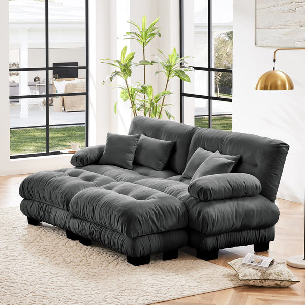 English Elm Cloud Chenille Sleeper Sofa - Modern 2-Seater With Pillows & Ottomans For Cozy Living Room Style W714S01018