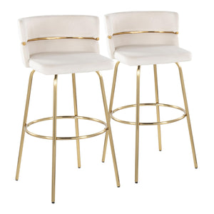 English Elm Cinch 30" Glam Art Deco Swivel Barstool Set of 2 — Gold Metal Frame, Velvet Upholstered Seat, Chic Cream B202S00502