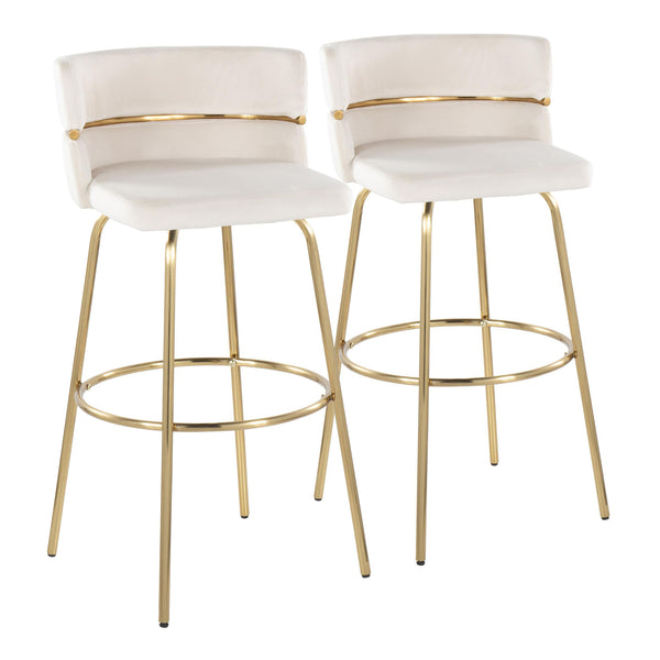 English Elm Cinch 30" Glam Art Deco Swivel Barstool Set of 2 — Gold Metal Frame, Velvet Upholstered Seat, Chic Cream B202S00502