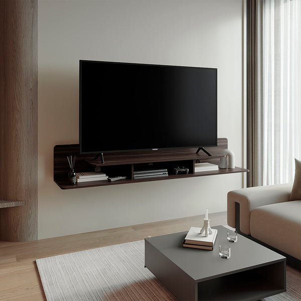 English Elm Marquis Floating TV Stand Walnut Finish — Modern Wall-Mount Media Console with Open Shelves, Compact Storage B070P374512