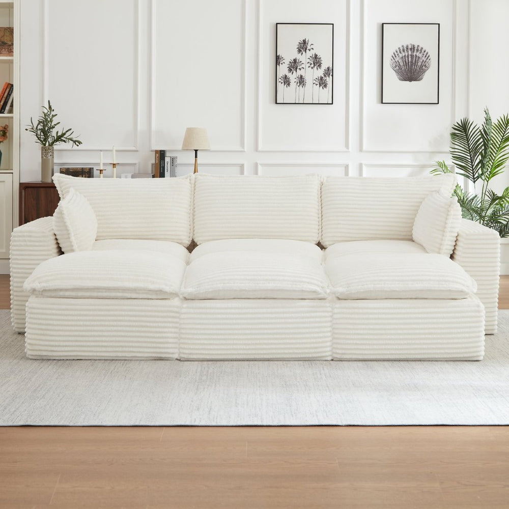 English Elm Cloud Corduroy Sectional Sofa Plush Modular L-shape with Ottoman for Living Room W2339S00139