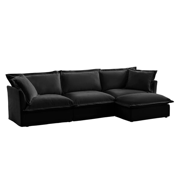 English Elm L-Shaped Slipcovered Sectional Sofa - Cozy Chenille 3-Seater Couch With Convertible Ottoman & Pillows W3041S00112