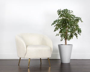 Sunpan CLEA Lounge Chair in Altro White Boucle - Sculptural Comfort with Gold Stainless Steel Legs 107571