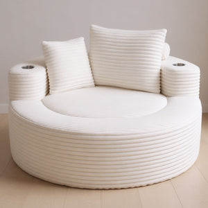 English Elm Round Cloud Sectional Sofa Bed with Memory Foam Cushions for Studio Living Spaces White W3224P444293