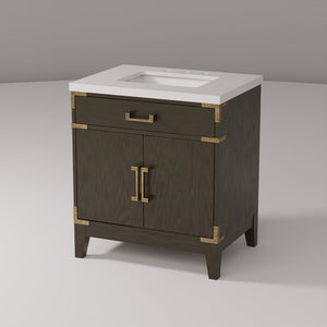 English Elm Brown Oak Single Bath Vanity With White Quartz Top – Stylish, Durable Design & Ample Storage Options B2731P259751