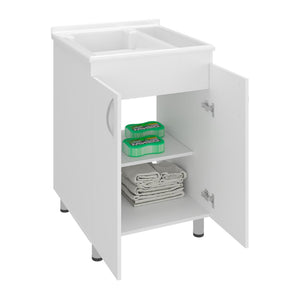 English Elm Slee White Utility Sink Cabinet with Metal Legs and Storage for Laundry Mudroom B128S00248