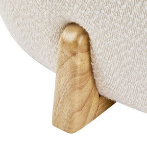 English Elm Christopher Knight Home® - Modish Round Ottoman with Plush Bouclé Top and Splayed Rubberwood Legs for Cozy Modern Living Room Natural Wood,White N769P346256W