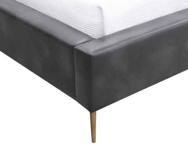 Sunpan LAURA Queen Bed - Modern Diamond-Tufted Design with Mixed Faux Leather & Rustic Iron Base 107753