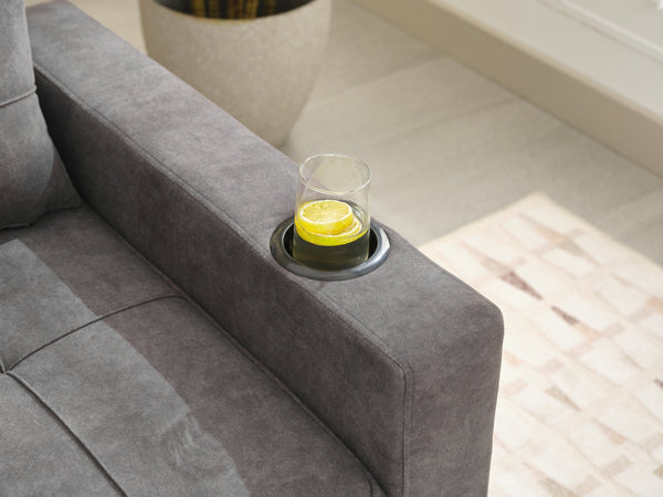 English Elm Futon 3-in-1 Convertible Pull-Out Sleeper Chair with USB-C & USB Port, Cup Holders, Dark Grey Tech Cloth W1829S00012