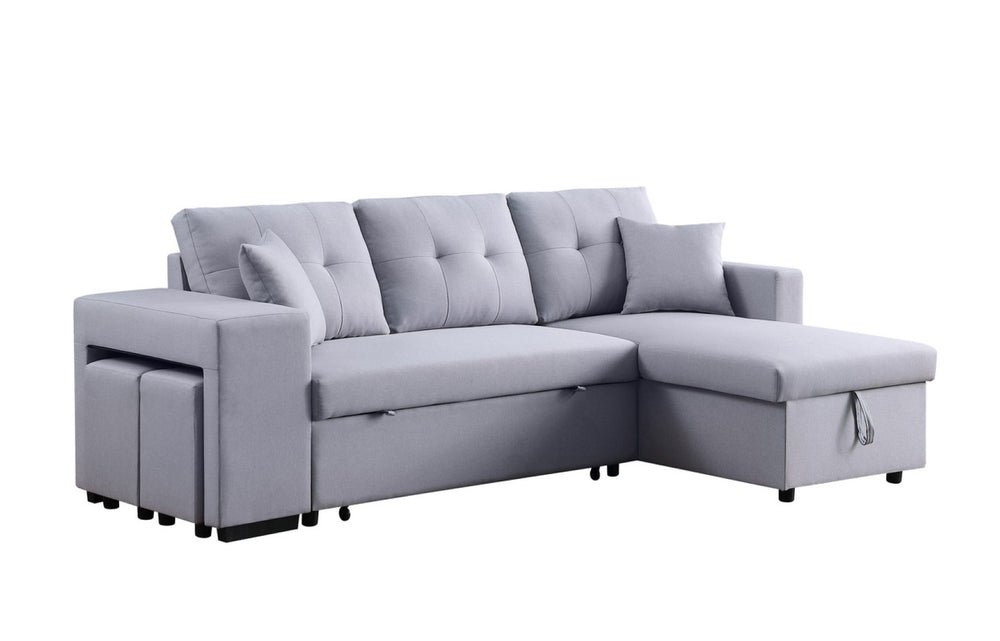 English Elm Dino Linen Tufted Sleeper Sectional with Reversible Chaise Storage and Two Ottomans Light Gray B2749S00202