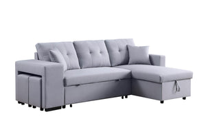 English Elm Dino Linen Tufted Sleeper Sectional with Reversible Chaise Storage and Two Ottomans Light Gray B2749S00202
