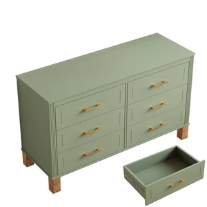English Elm 6-drawer Double Dresser Solid Wood Legs Mid-century Modern Bedroom Storage Cabinet W1445S00010