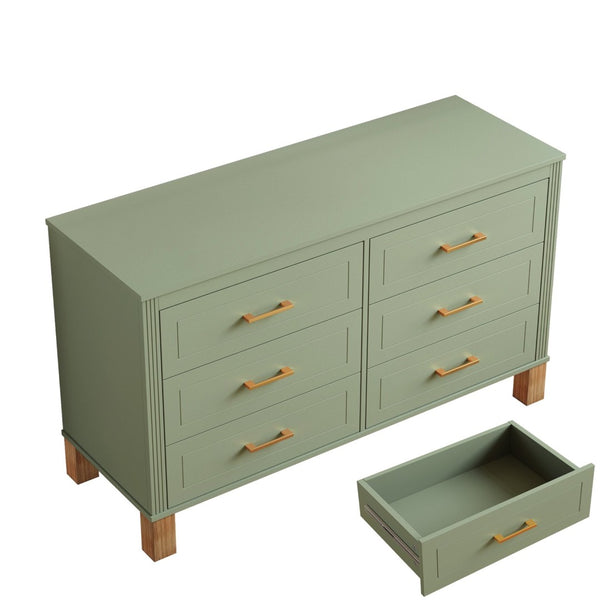 English Elm 6-drawer Double Dresser Solid Wood Legs Mid-century Modern Bedroom Storage Cabinet W1445S00010