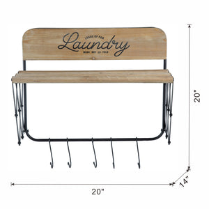 English Elm 20x14x20" Wooden Accordion Laundry Rack with 3 Bars & 5 Hooks for Towels Robes Compact Organizer W2078P223127