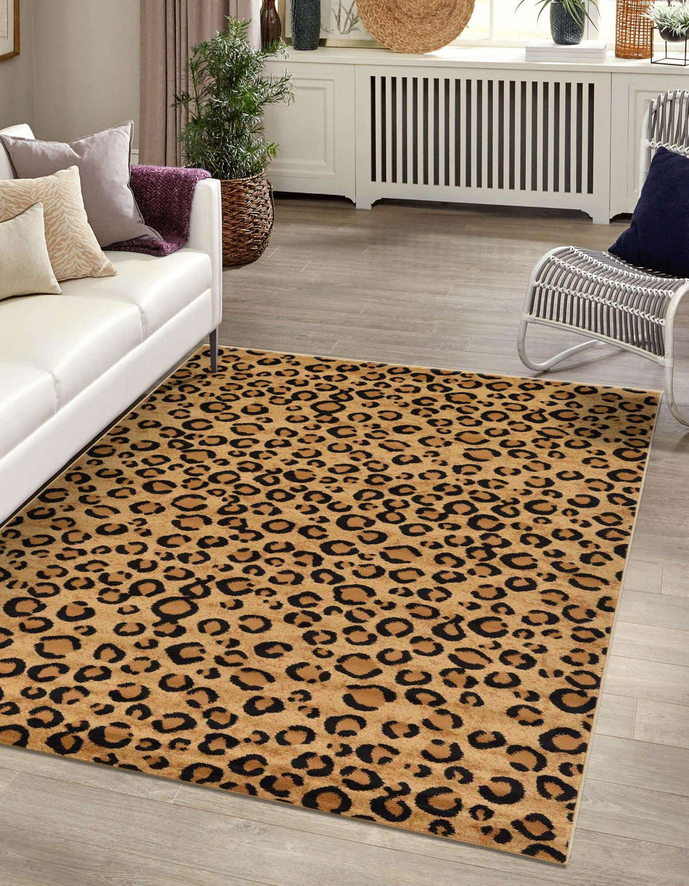 Unique Loom Wildlife Leopard Machine Made Animal Print Rug Light Brown, Black/Light Brown/Tan 6' 1" x 9' 0"