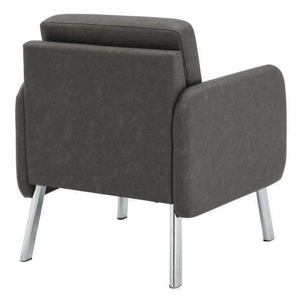 OSP Home Furnishings Lounge Chair with Faux Leather Upholstery and Chrome Legs for Reception or Waiting Areas Chair Smoke SL5601-P52