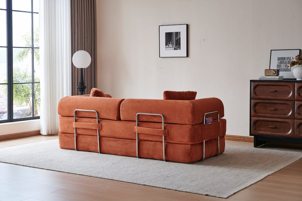 English Elm 78.8" Corduroy Modular Floor Sofa Convertible Sleeper Futon with Pillow Back Support Orange W5617P455986