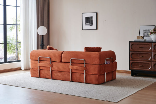 English Elm 78.8" Corduroy Modular Floor Sofa Convertible Sleeper Futon with Pillow Back Support Orange W5617P455986