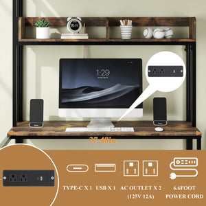 English Elm Bunk Twin-Over-Twin Loft Bed with Desk & Charging Station, Metal L-Shape Storage Shelves, Black W636P345065