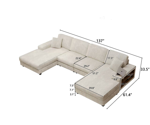 English Elm Convertible U-Shaped Sofa With Storage, Cozy Corduroy Fabric, Modern 4-Seat Design For Living Rooms W1793S00027