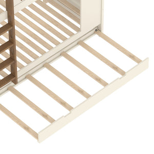 English Elm Twin Xl Solid Pine Loft Bed with Built-in Led Lighting and Storage Shelves W1580S00392