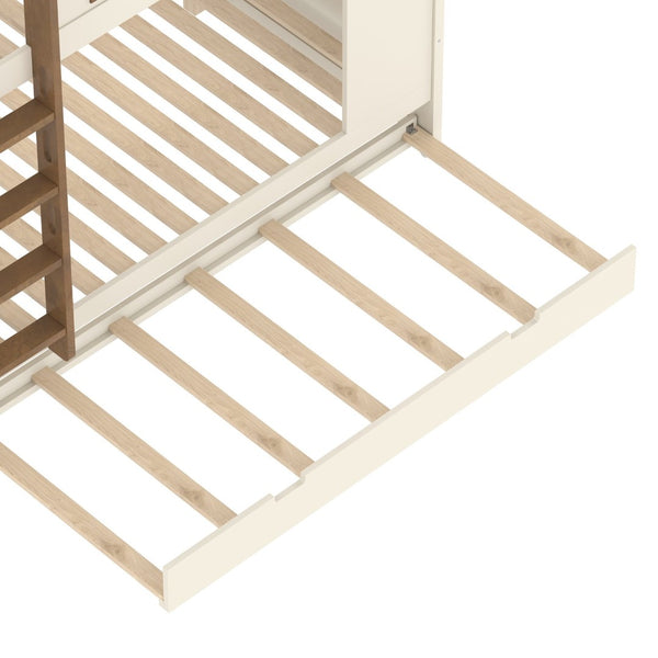 English Elm Twin Xl Solid Pine Loft Bed with Built-in Led Lighting and Storage Shelves W1580S00392