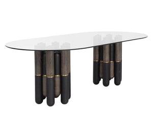 Sunpan Yanna Dining Table - 94.5" Eclectic Design With Glass, Mindi Wood & Stainless Steel Accents For Style Brown Glass 111550
