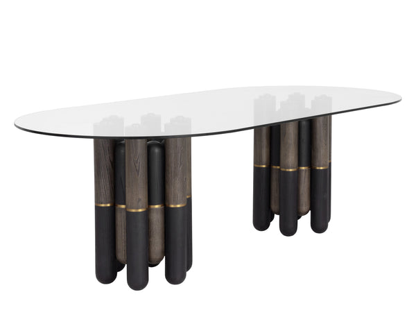 Sunpan Yanna Dining Table - 94.5" Eclectic Design With Glass, Mindi Wood & Stainless Steel Accents For Style Brown Glass 111550