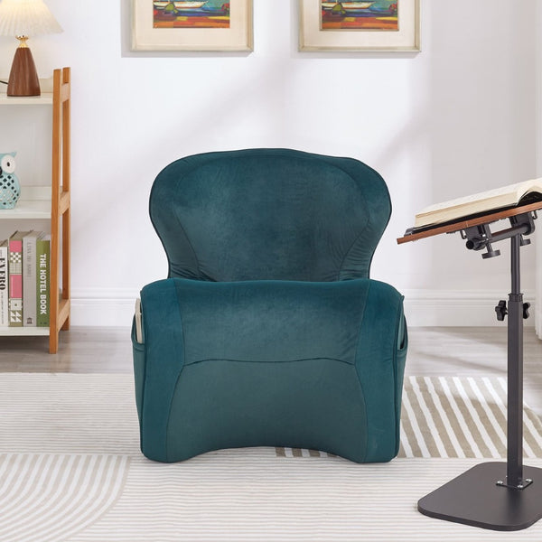 English Elm Ergonomic Floor Chair Velvet Upholstered Lumbar Support Seat for Reading Nook or Lounge Dark Green W1097P462005