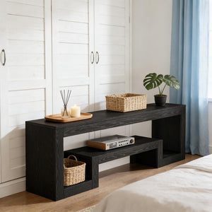 English Elm Spacious 63 Inch Media Console with Vintage Woodgrain Finish and Open Shelf Storage T3971P458835