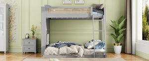 English Elm Twin Over Full Bunk Bed with Cane Guardrail Led Lighting and Built-in Bookshelf Gray LT000351AAE