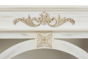 English Elm Antique Vintage White 4-Tier 65" Tall Bookcase - Distressed Carved MDF & Solid Wood Shelves for Home W3123P278008