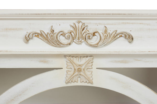 English Elm Antique Vintage White 4-Tier 65" Tall Bookcase - Distressed Carved MDF & Solid Wood Shelves for Home W3123P278008