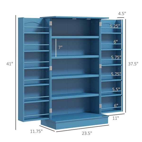 English Elm HOMCOM 41" Kitchen Pantry Storage Cabinet with 5-Tier Shelves, 12 Door Racks, Anti-Tip Straps, Sleek Design Blue W2225P229099