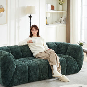 English Elm Chenille Cloud Sofa with Quilted Seat and Piano Key Backrest for Modern Living Rooms Green W834S00636