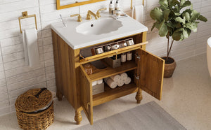 English Elm Christopher Knight Home® - 30-Inch Walnut Vanity with Seashell Resin Sink, Flip-Up Organizer, Soft-Close Doors & Legs Brown N765P33417576B
