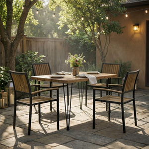 English Elm 5 Piece Outdoor Dining Set Acacia Wood Square Table Seats 4 Modern Patio N762S000028AAE