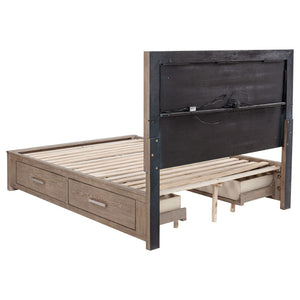 English Elm Gibbons Queen Storage Bed with Led Headboard and Four Drawers in Warm Oak Veneer B062S01577