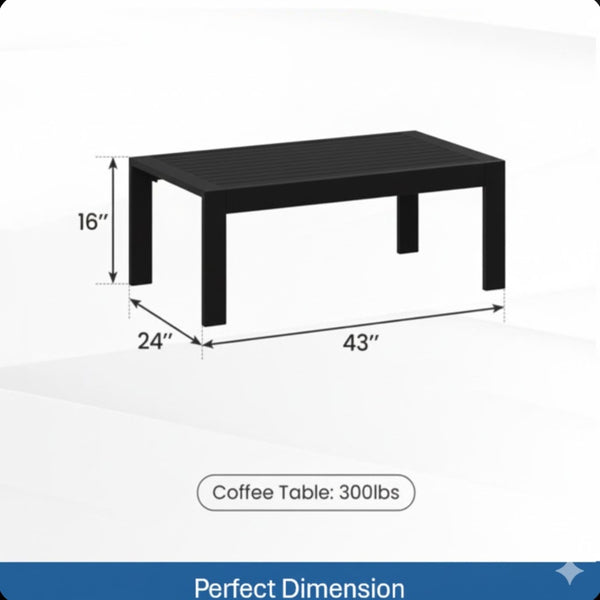 English Elm 43" Outdoor Coffee Table with Wood Grain Top on Powder Coated Iron for Patio Lounging Black B082P455114