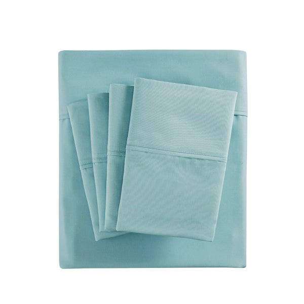 JLA Home Madison Park - Cotton sateen sheet set with peachy-soft finish, OEKO-TEX certified, durable wrinkle-resistant comfort Aqua MPH20-0014